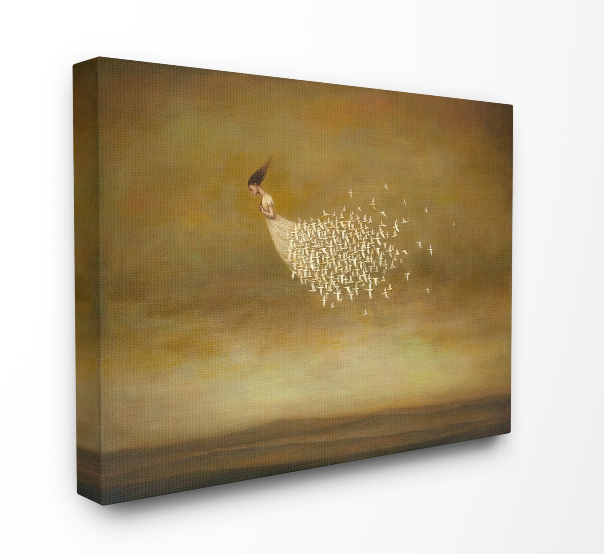 The Stupell Home Decor Beauty and Birds Woman with White Dress of Birds Flying Canvas Wall Art