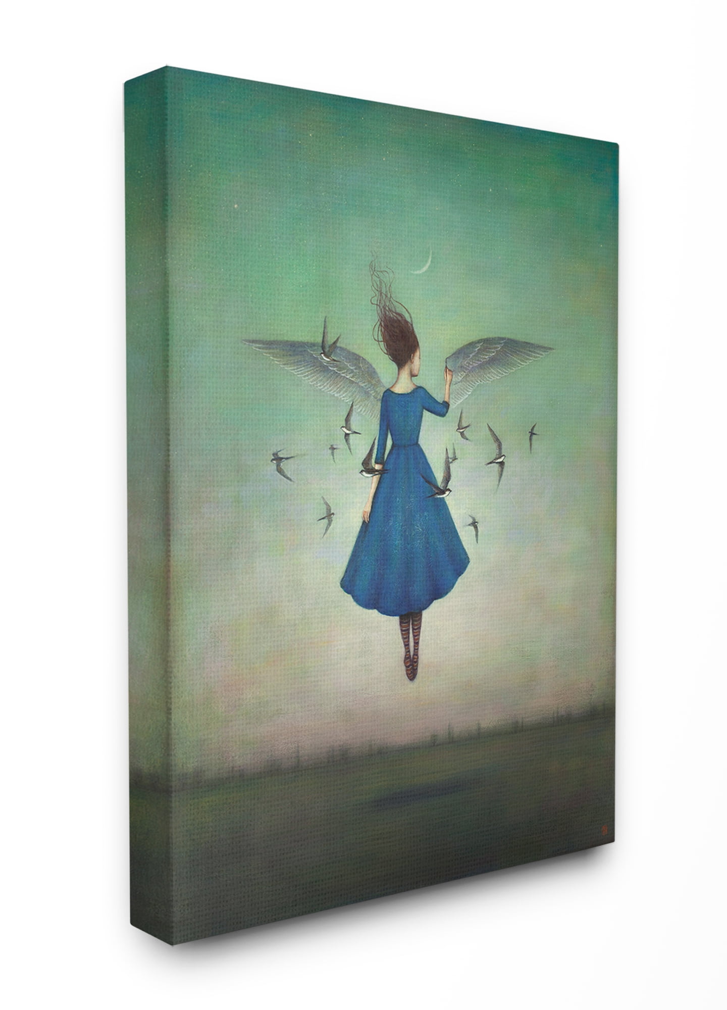 The Stupell Home Decor Beauty and Birds at Night Blue and Teal Illustration Canvas Wall Art