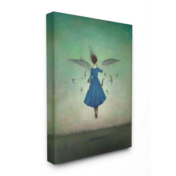 The Stupell Home Decor Beauty and Birds at Night Blue and Teal Illustration Canvas Wall Art