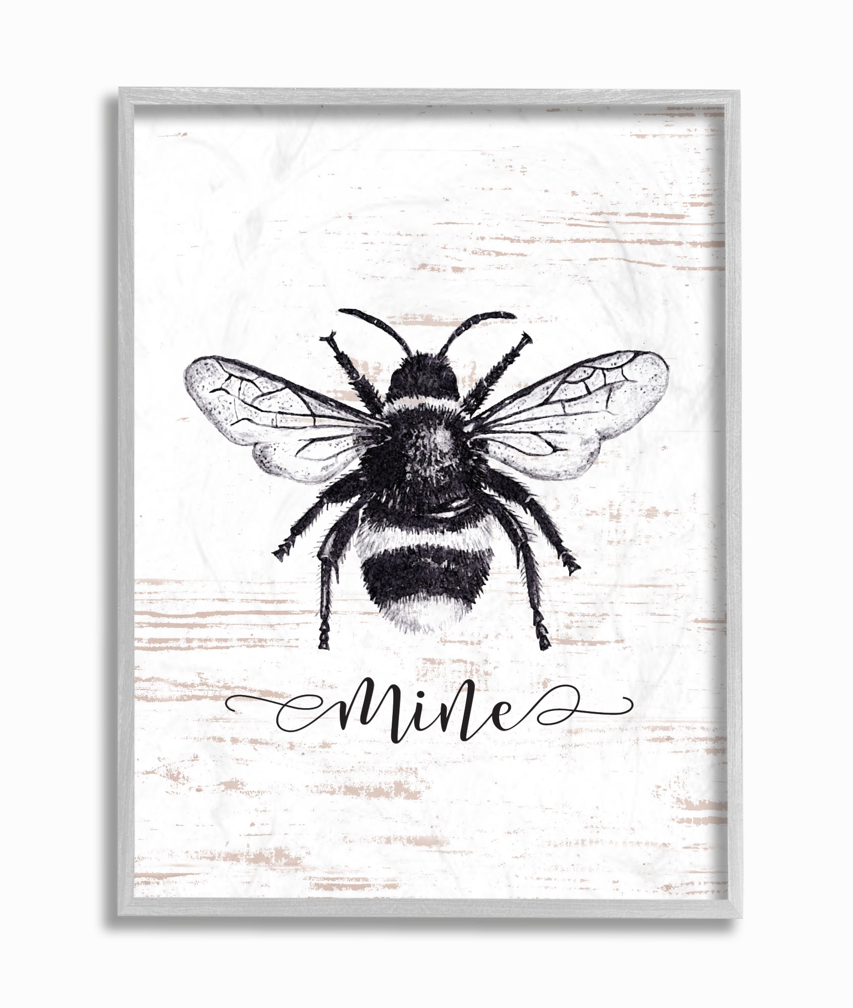 The Stupell Home Decor Bee Mine Drawing On Wood Gray Framed Texturized Art