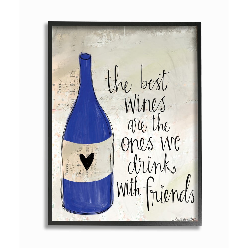 The Stupell Home Decor Best Wines Are Drank With Friends Blue Bottle with Heart Doodle