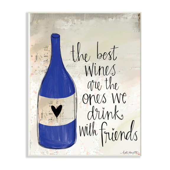 The Stupell Home Decor Best Wines Are Drank With Friends Blue Bottle with Heart Doodle