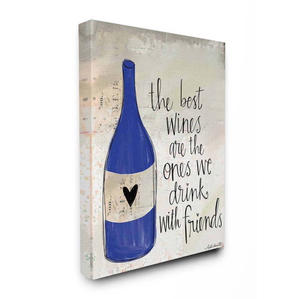 The Stupell Home Decor Best Wines Are Drank With Friends Blue Bottle with Heart Doodle