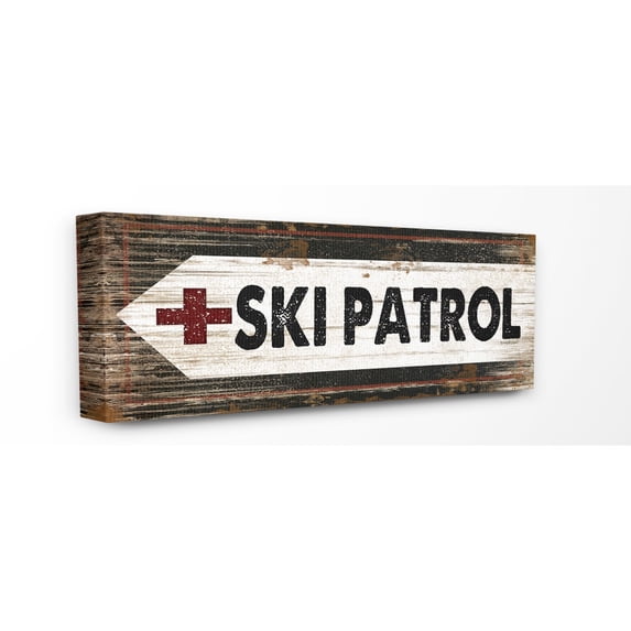 The Stupell Home Decor Black White and Red Ski Patrol Rustic Wood Look Sign