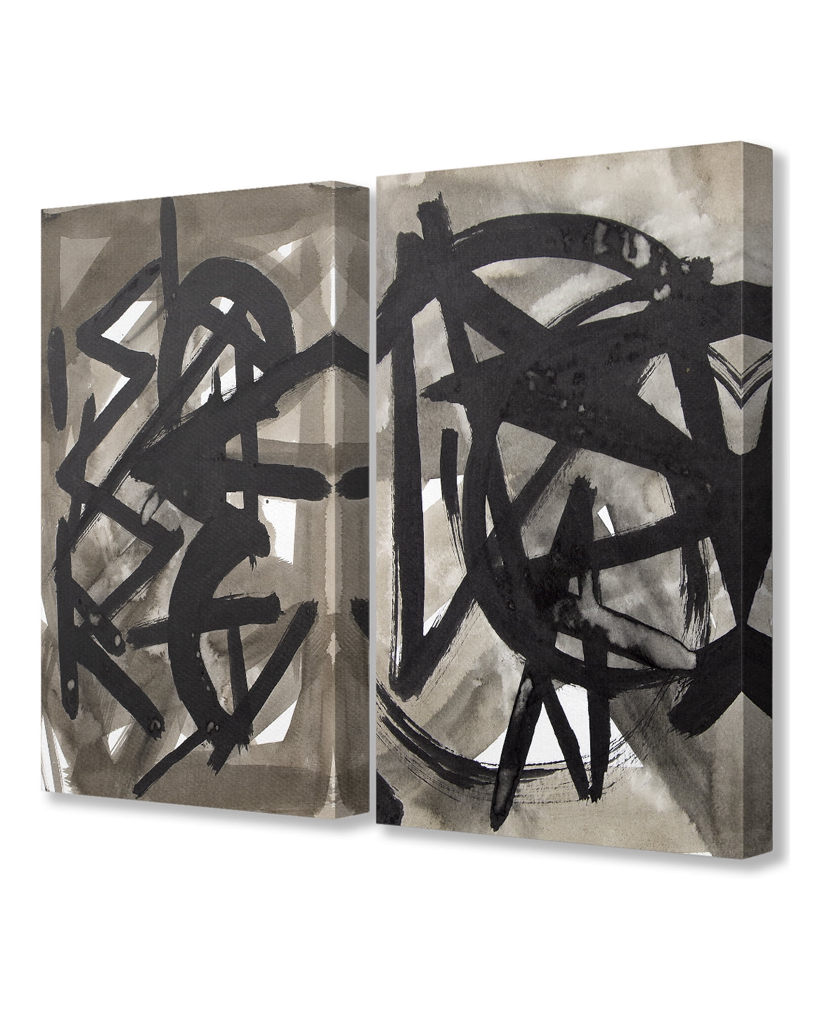 The Stupell Home Decor Black and Grey Bold Strokes Abstract Painting Canvas Wall Art, 2pc, each 16 x 20