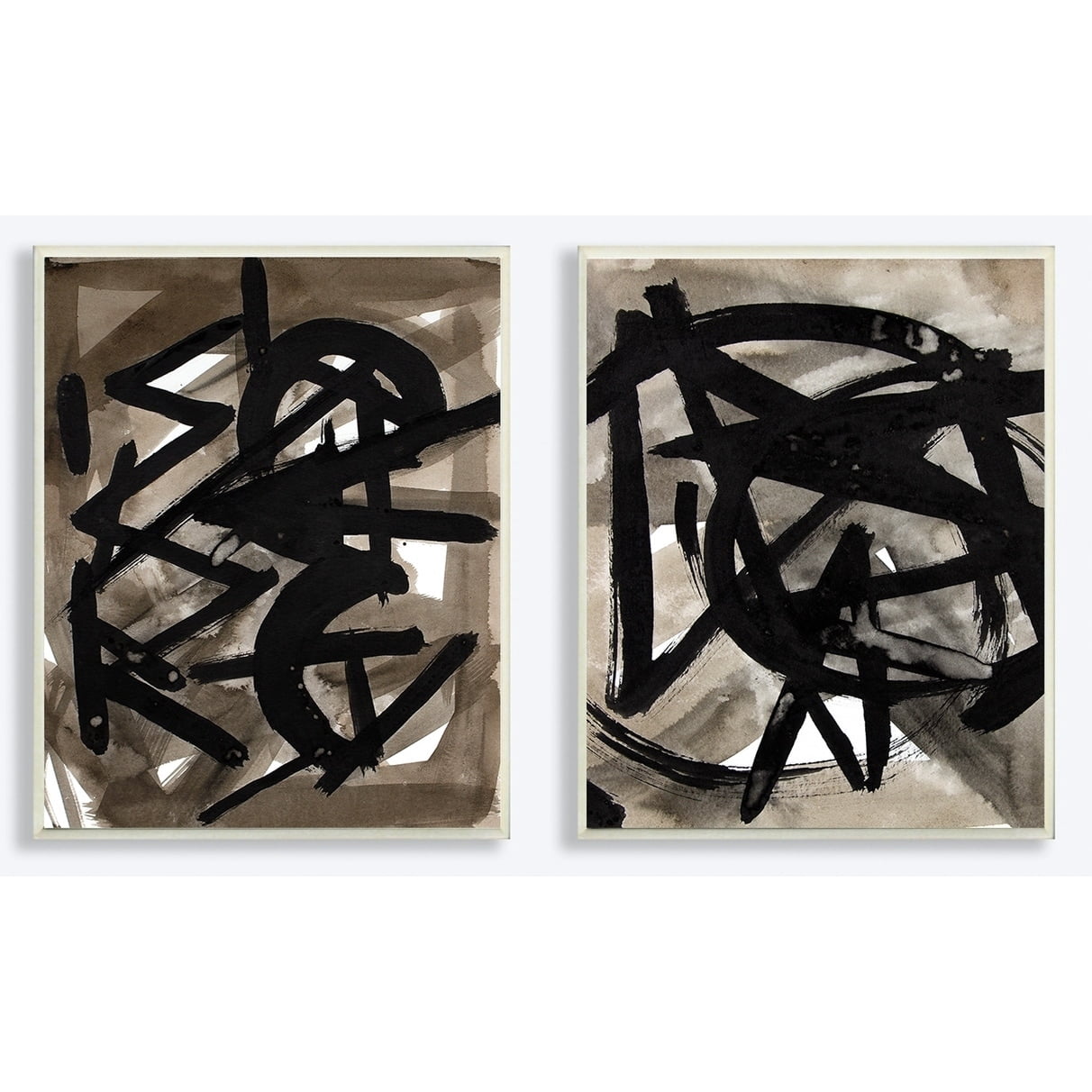 The Stupell Home Decor Black and Grey Bold Strokes Abstract Painting Wall Plaque Art, 2pc, each 10 x 15