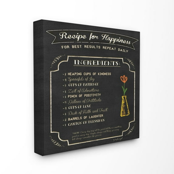 The Stupell Home Decor Black and White Chalkboard Look Recipe for Happiness List Flower Doodle