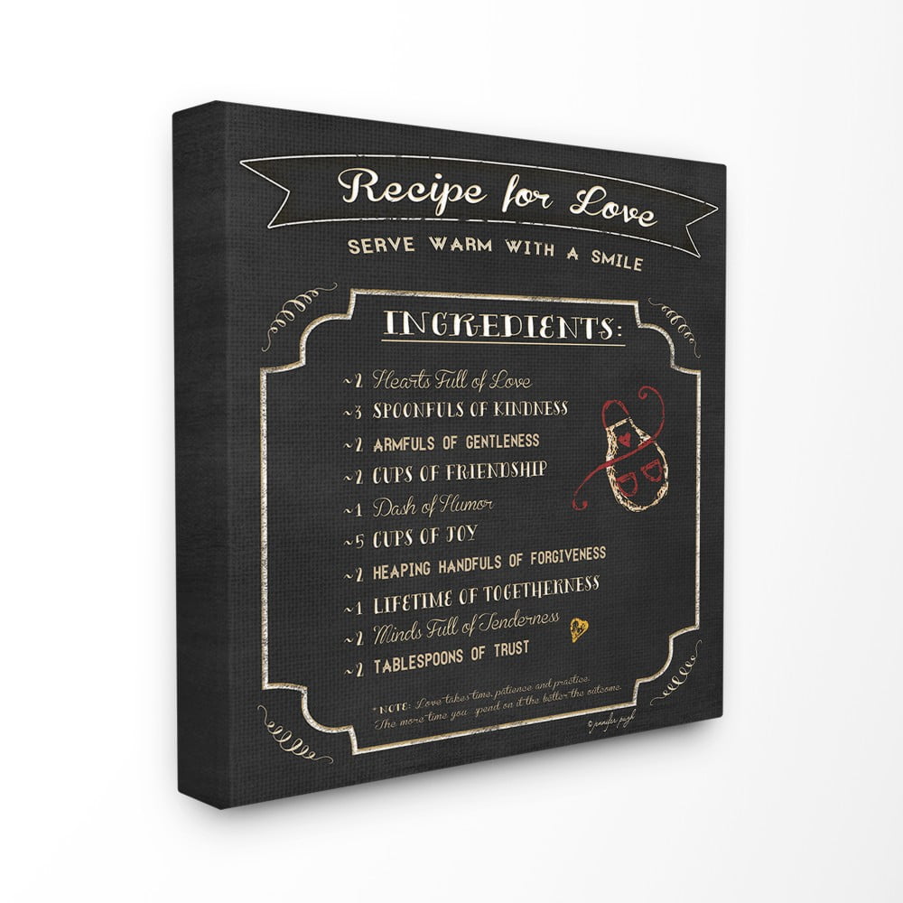 The Stupell Home Decor Black and White Chalkboard Look Recipe for Love List Apron Doodle