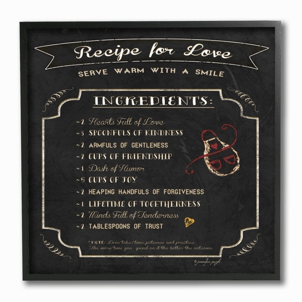 Stupell Black and White Chalkboard Look Recipe for Love List Apron Doodle, 12 x 12, Proudly A - Multi-Color - 12 x 12