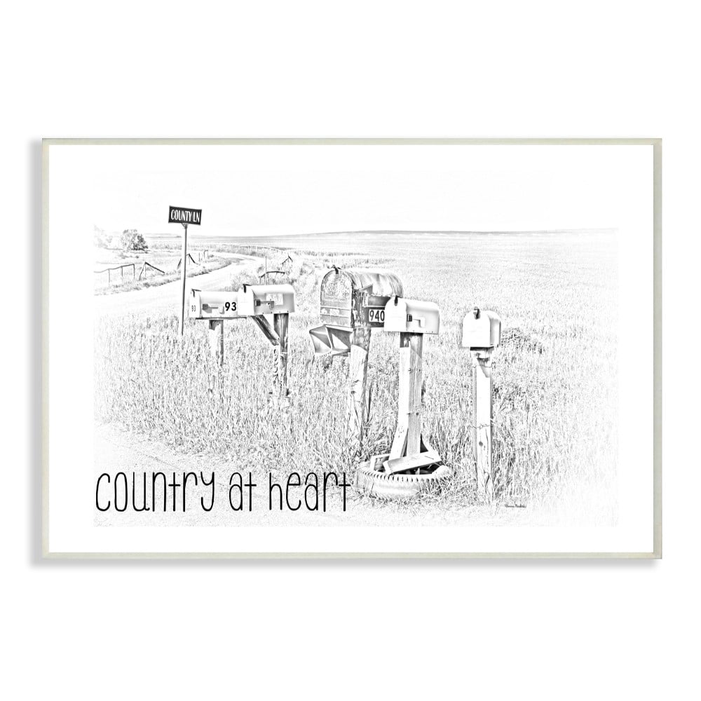The Stupell Home Decor Black and White Country At Heart Mailboxes On The Road Graphite Drawing