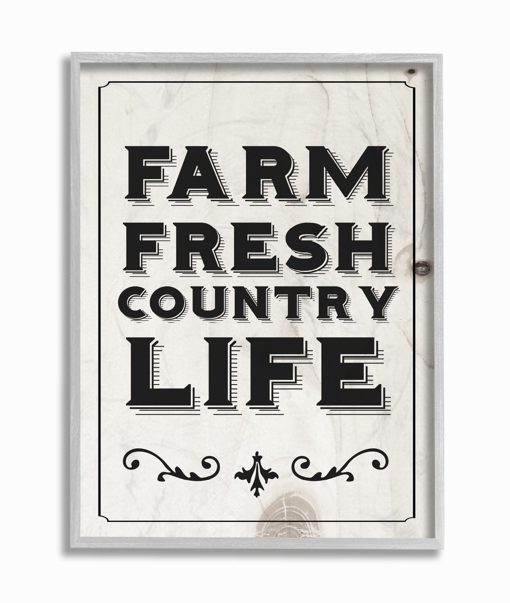 The Stupell Home Decor Black and White Farm Fresh Country Life Typography Gray Framed Texturized Art