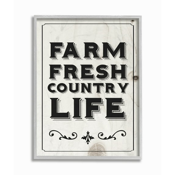 The Stupell Home Decor Black and White Farm Fresh Country Life Typography Gray Framed Texturized Art