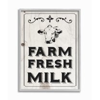 The Stupell Home Decor Black and White Farm Fresh Country Milk Cow Gray Framed Texturized Art