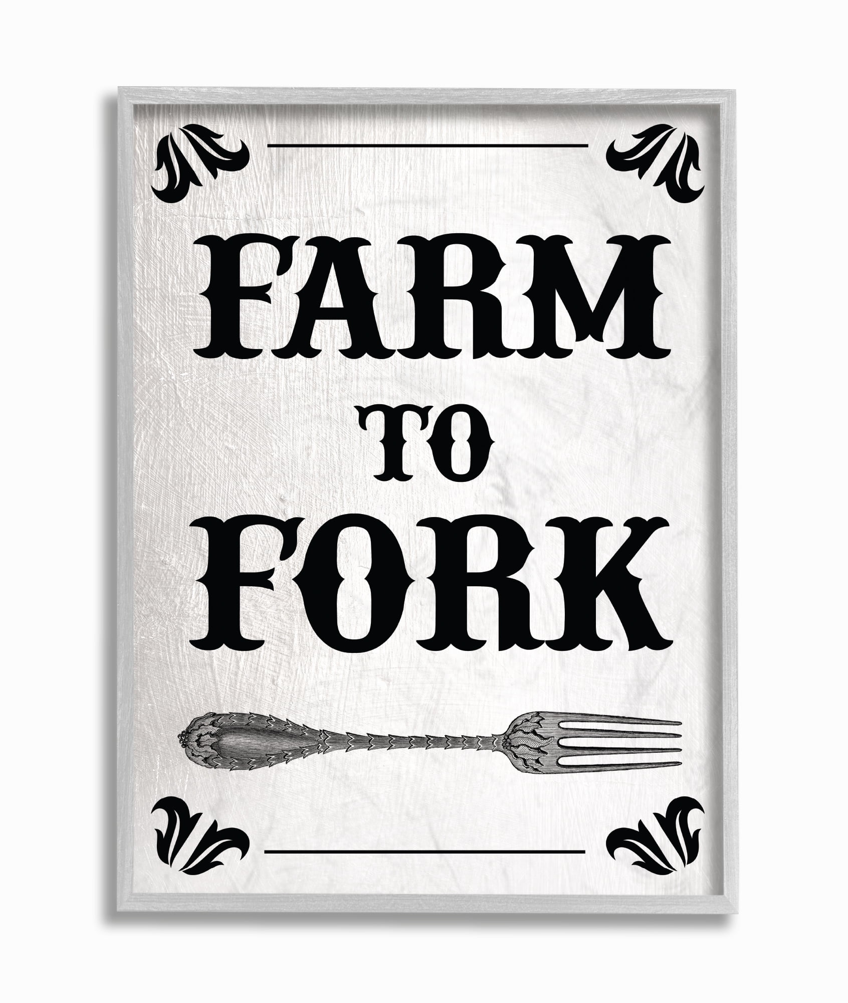 The Stupell Home Decor Black and White Farm To Fork Country Typography Gray Framed Texturized Art