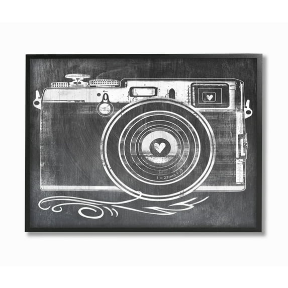 The Stupell Home Decor Black and White Lithograph Look Camera with Heart Lens