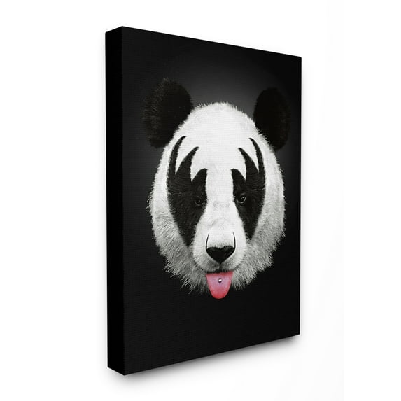 The Stupell Home Decor Black and White Panda Rock Star with Tongue Out Canvas Wall Art