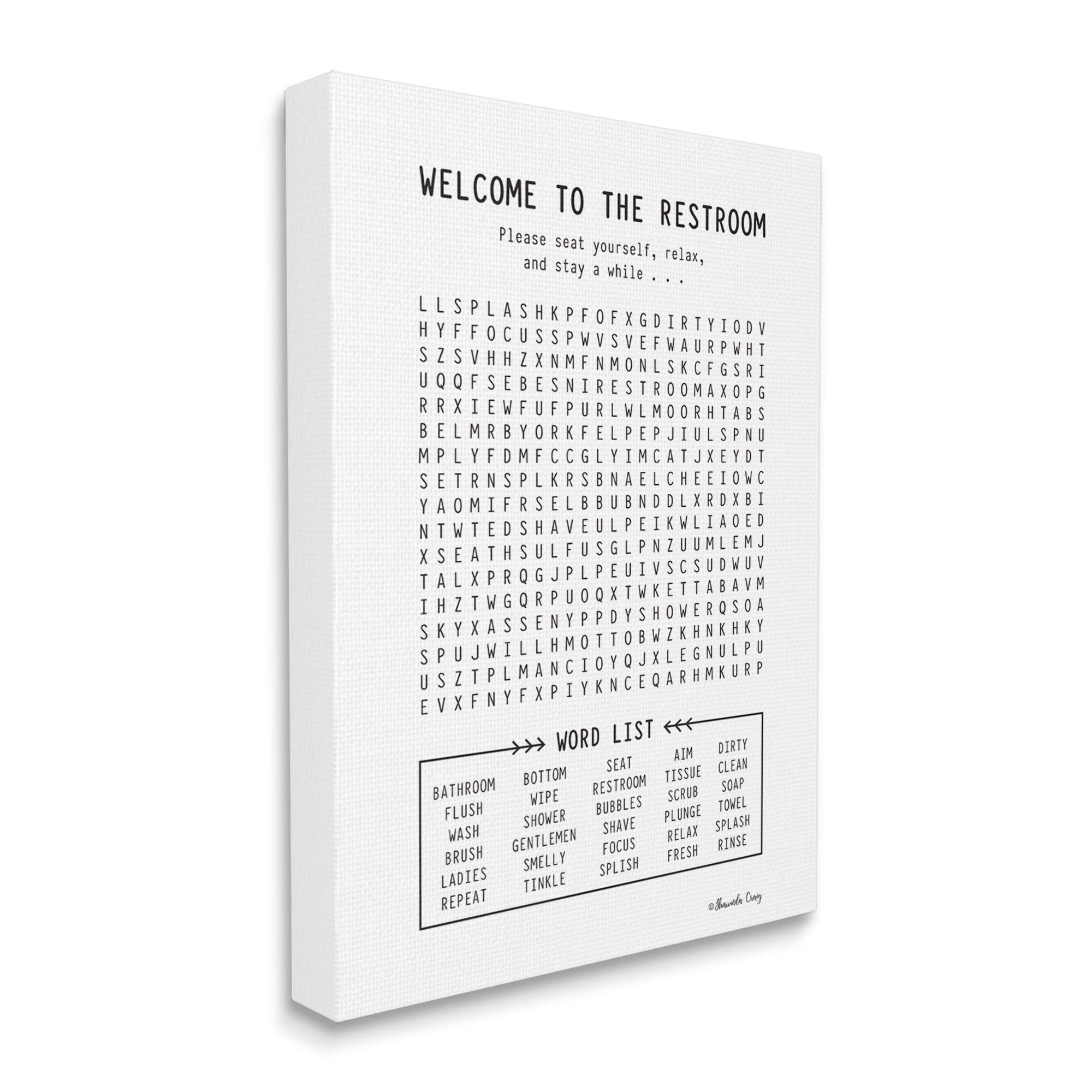 The Stupell Home Decor Black and White Restroom Crossword Puzzle Sign