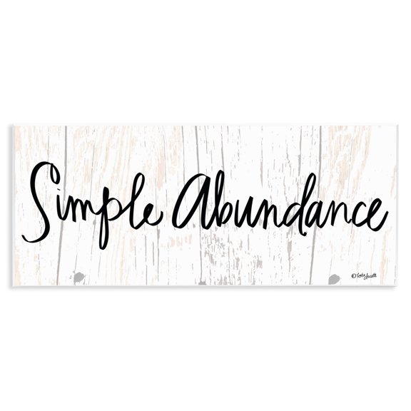 Stupell Industries Rustic Lodge Black and White Script Simple Abundance Wood Look Sign Wall Plaque Art, 17 x 7, by Katie Doucette