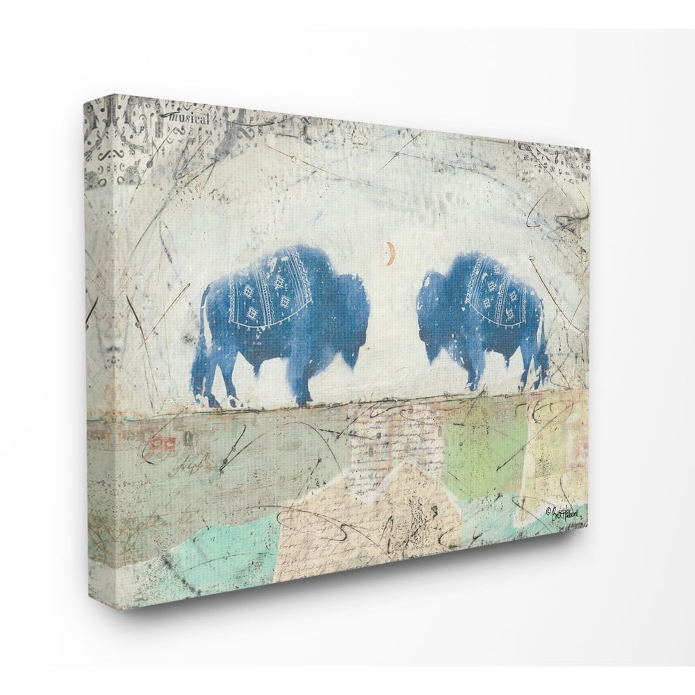 The Stupell Home Decor Blue Buffaloes Watch the Moon Tribal Distressed Collage