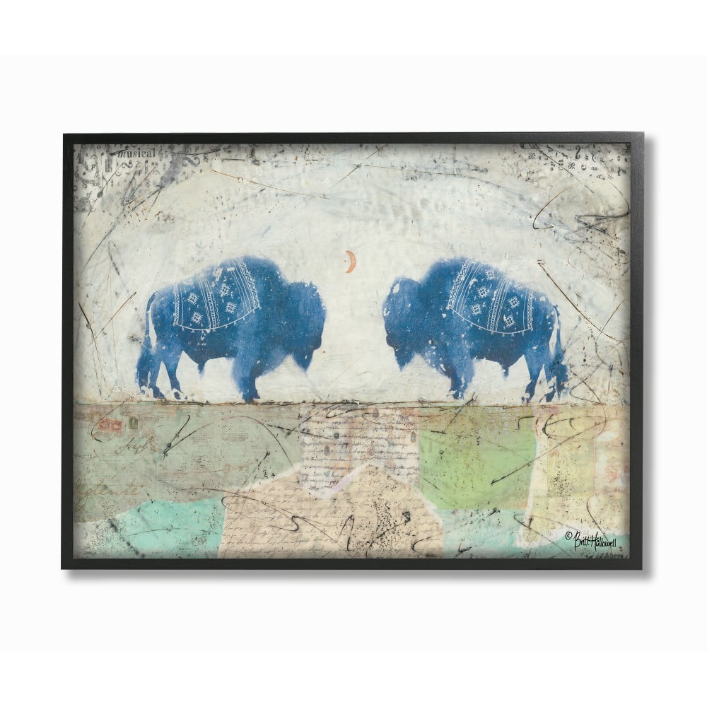 The Stupell Home Decor Blue Buffaloes Watch the Moon Tribal Distressed Collage