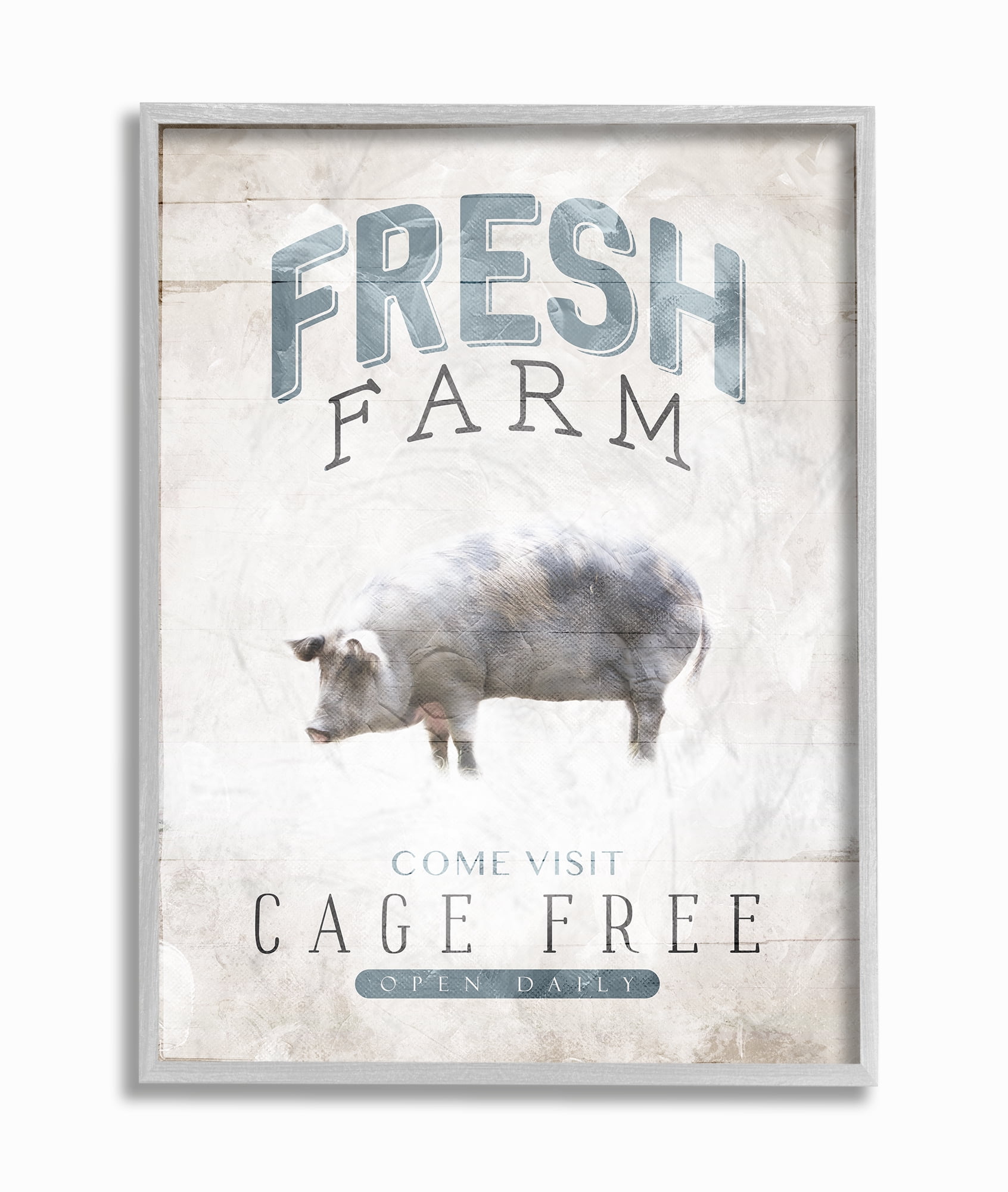 The Stupell Home Decor Blue Grey and White Fresh Farm Cage Free Gray Framed Texturized Art