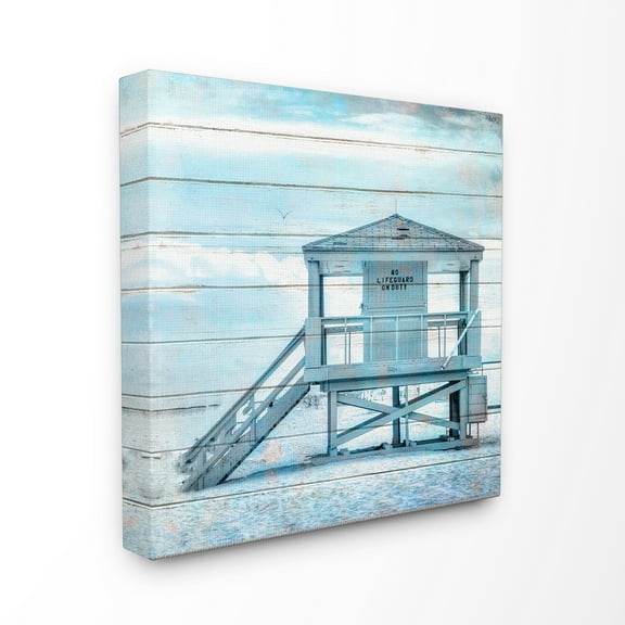 The Stupell Home Decor Blue Tinted Shack on the Beach Planked Look Canvas Wall Art