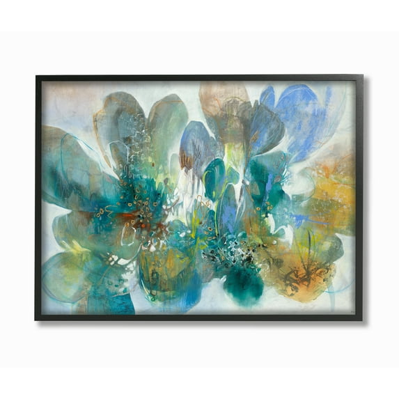 The Stupell Home Decor Blue and Green Bright Painterly Florals Framed Texturized Art