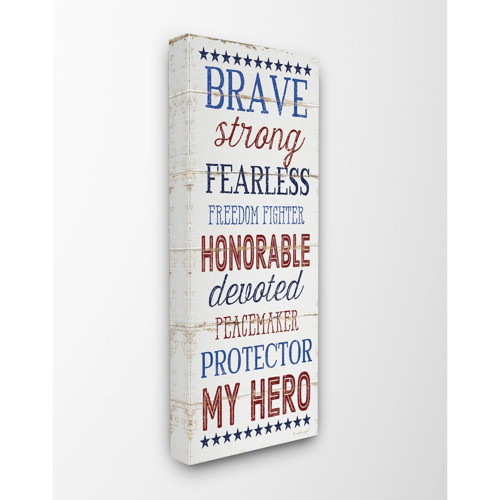 The Stupell Home Decor Brave Strong Fearless Patriotic Stars and Stripes Rustic Wood Look Sign