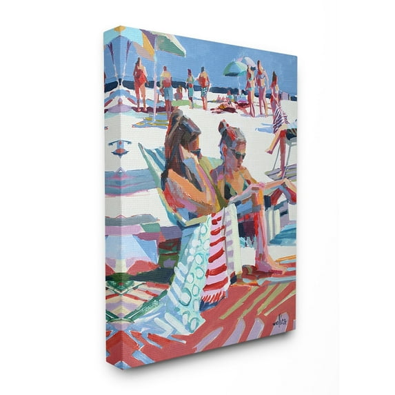 The Stupell Home Decor Bright Colored Painting Girls Reading at the Beach Canvas Wall Art