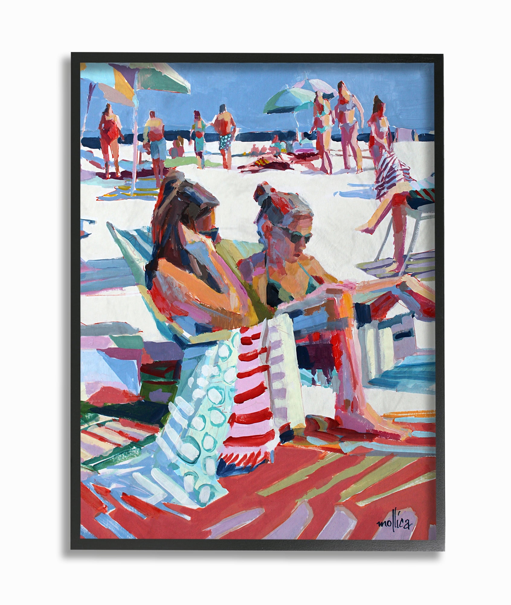 The Stupell Home Decor Bright Colored Painting Girls Reading at the Beach Framed Texturized Art