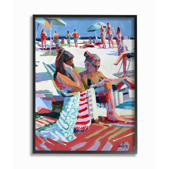 The Stupell Home Decor Bright Colored Painting Girls Reading at the Beach Framed Texturized Art