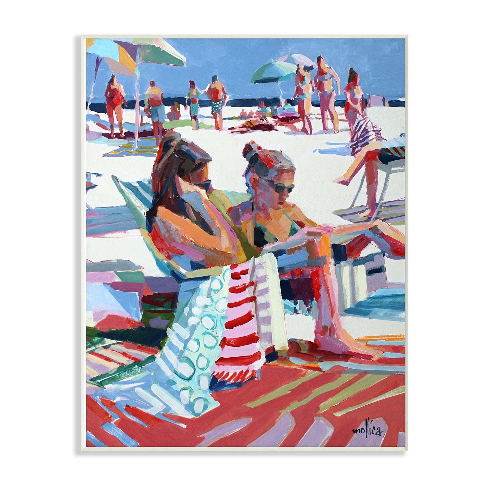 The Stupell Home Decor Bright Colored Painting Girls Reading at the Beach Wall Plaque Art