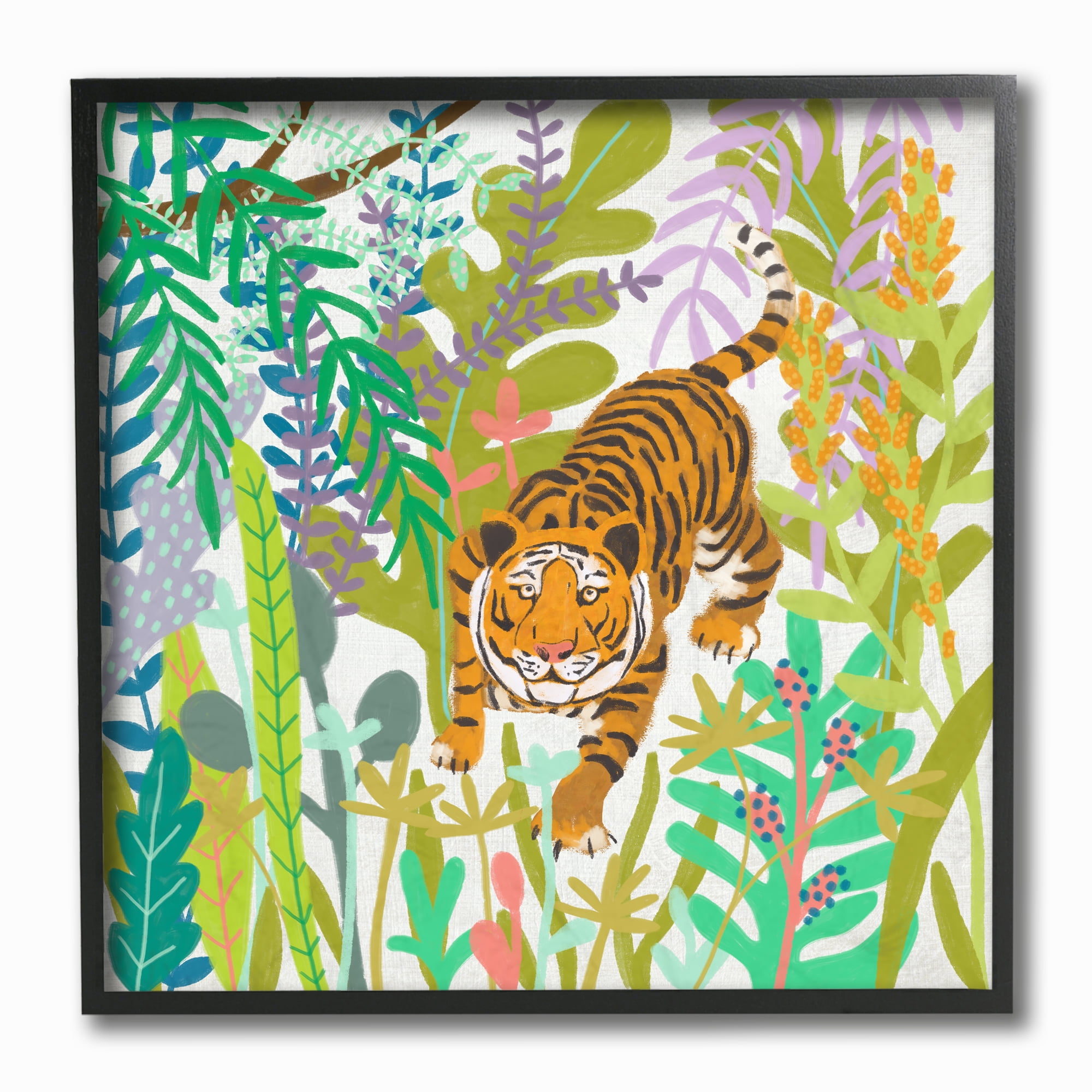 The Stupell Home Decor Bright Jungle Tiger in the Brush Illustration Framed Texturized Art