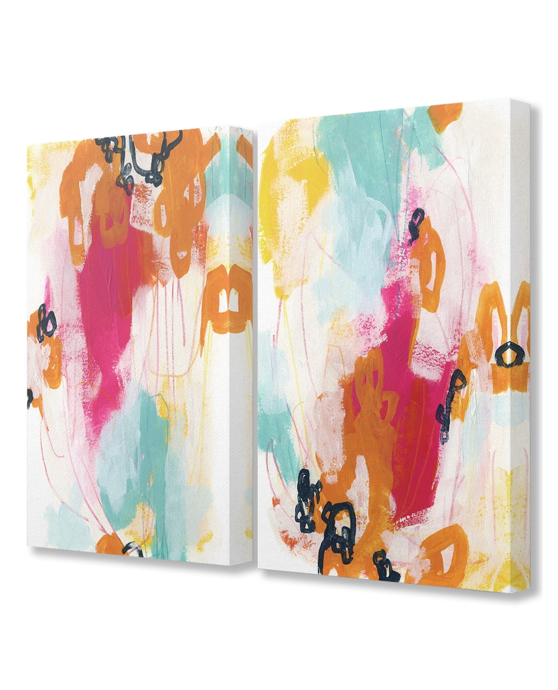 The Stupell Home Decor Bright Neon Pink and Aqua Blue Abstract Painting Canvas Wall Art, 2pc, each 16 x 20