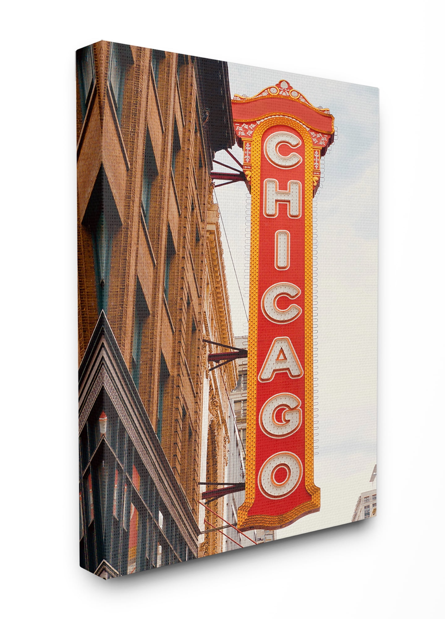 The Stupell Home Decor Bright Red Vertical Light Up Chicago Sign on the Street Canvas Wall Art