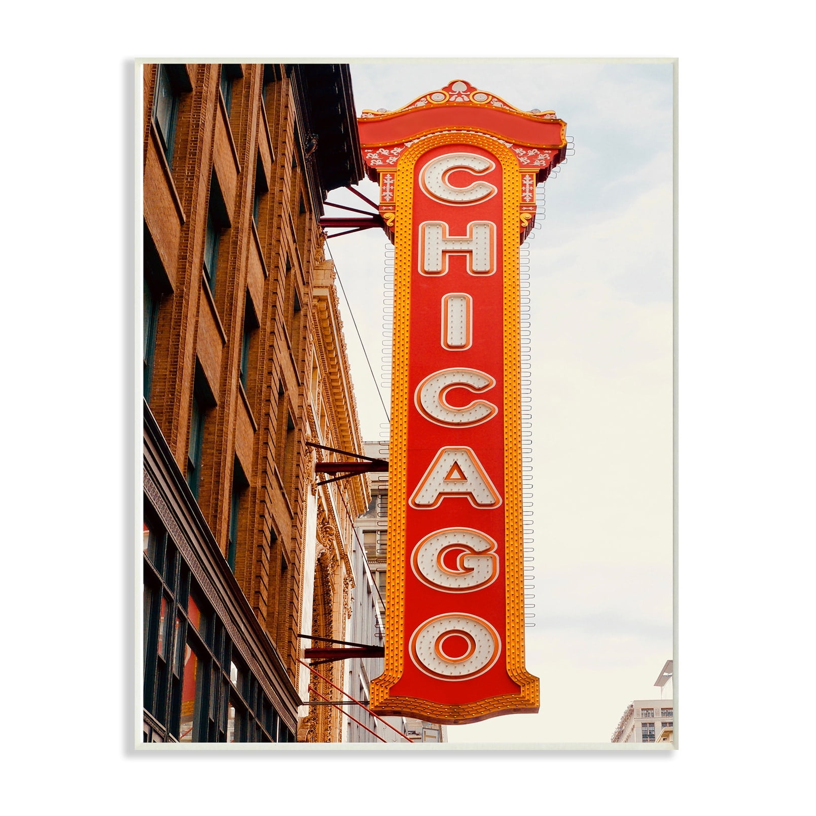 The Stupell Home Decor Bright Red Vertical Light Up Chicago Sign on the Street Wall Plaque Art