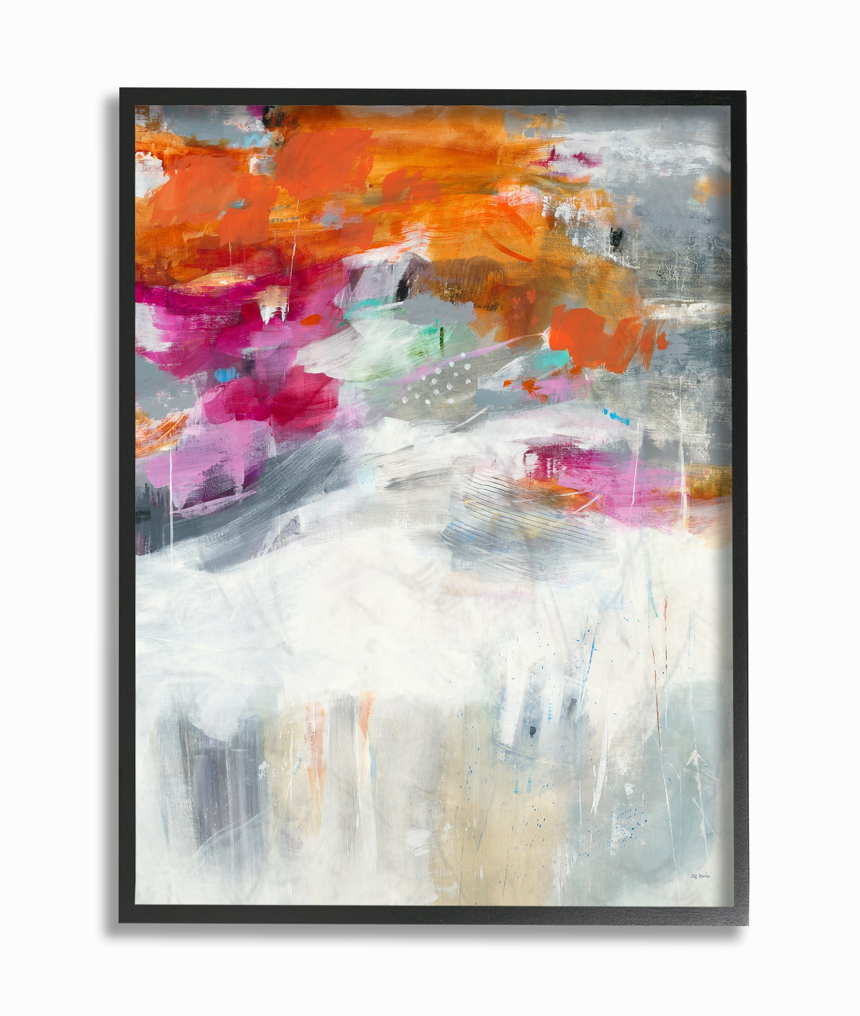 The Stupell Home Decor Bright Sky Grey Ground Orange and Pink Abstract Framed Texturized Art