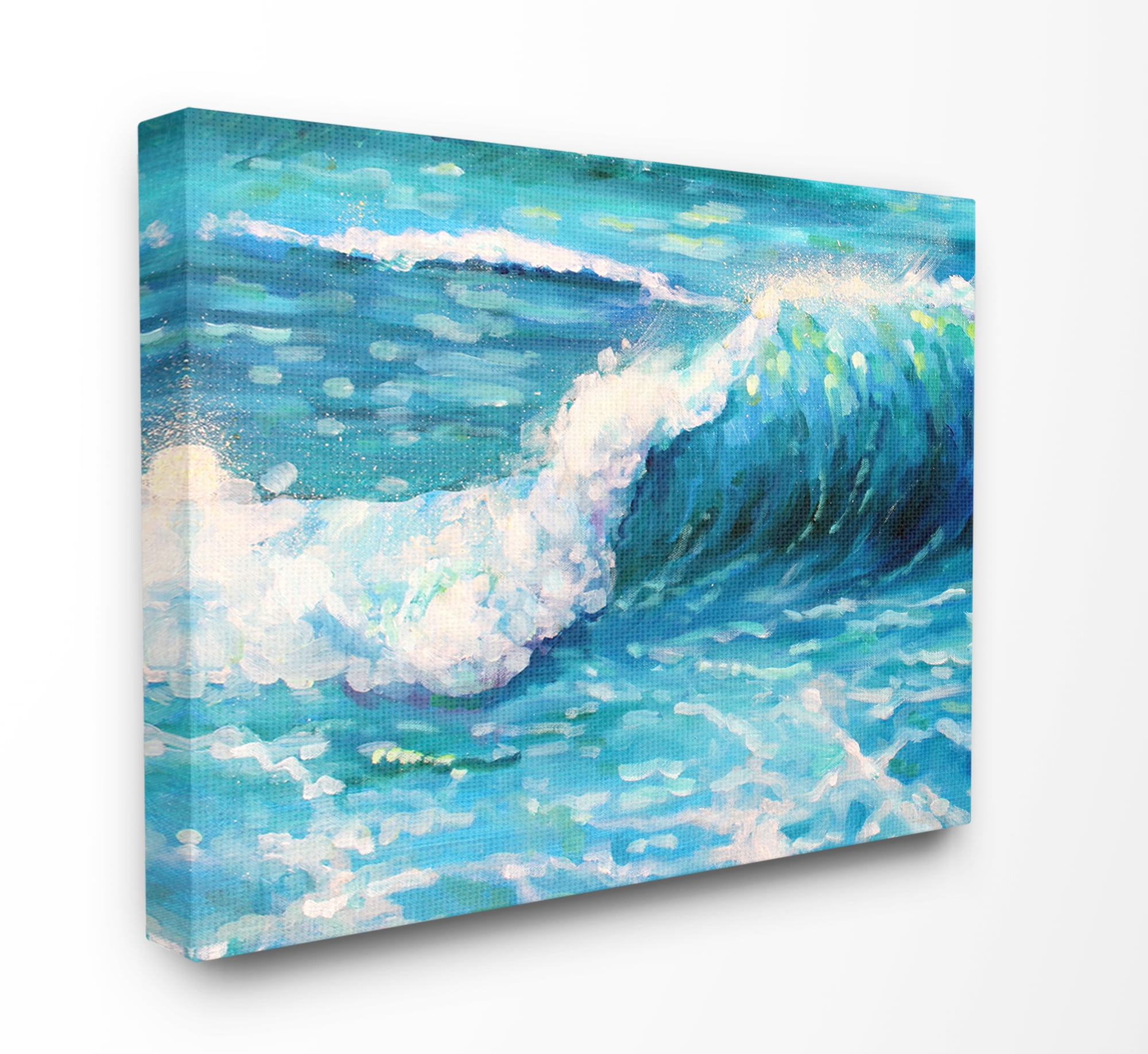 The Stupell Home Decor Bright Teal Blue Painterly Ocean Waves Canvas Wall Art