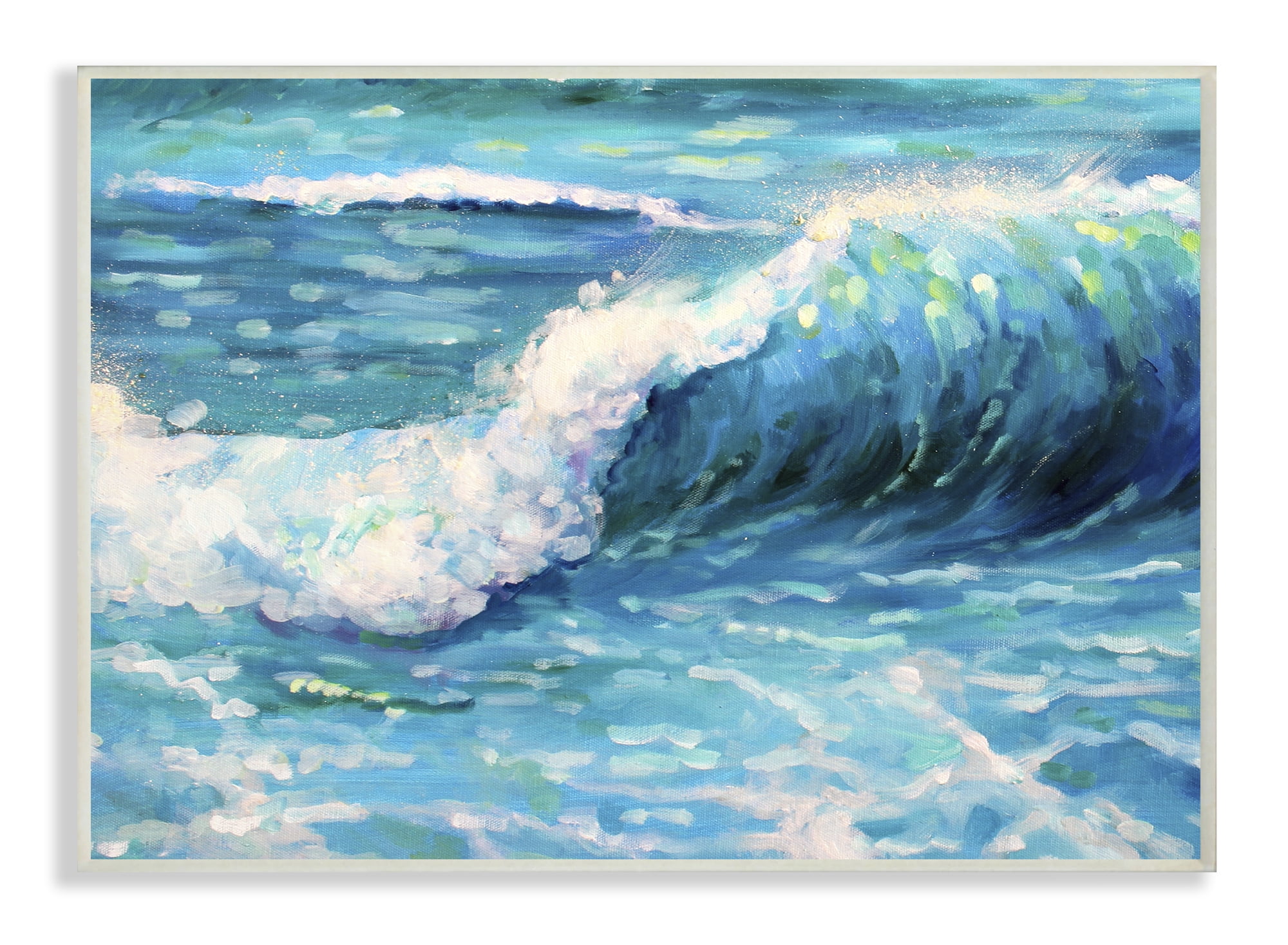 The Stupell Home Decor Bright Teal Blue Painterly Ocean Waves Wall Plaque Art