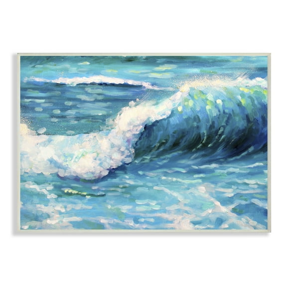 The Stupell Home Decor Bright Teal Blue Painterly Ocean Waves Wall Plaque Art