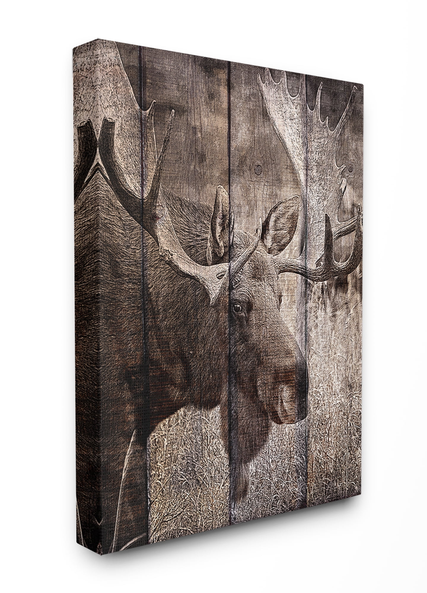 The Stupell Home Decor Brown Moose Planked Look Photography Canvas Wall Art