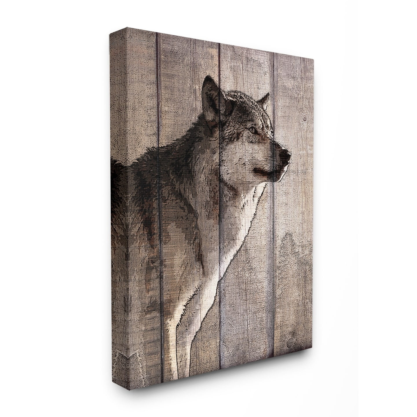 The Stupell Home Decor Brown Wolf Planked Look Photography Canvas Wall Art