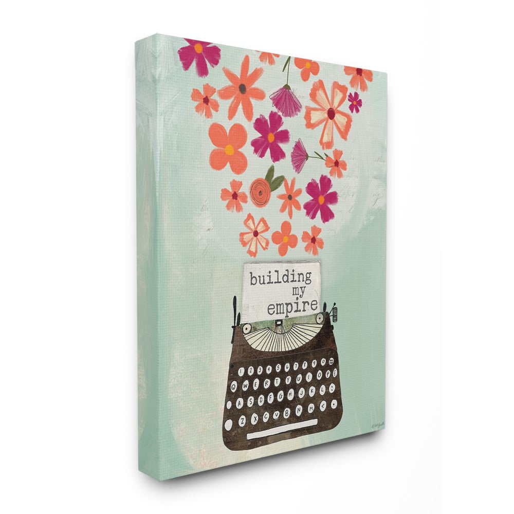 The Stupell Home Decor Building My Empire Pink and Orange Floral Explosion Typewriter
