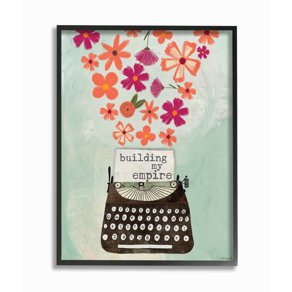 The Stupell Home Decor Building My Empire Pink and Orange Floral Explosion Typewriter