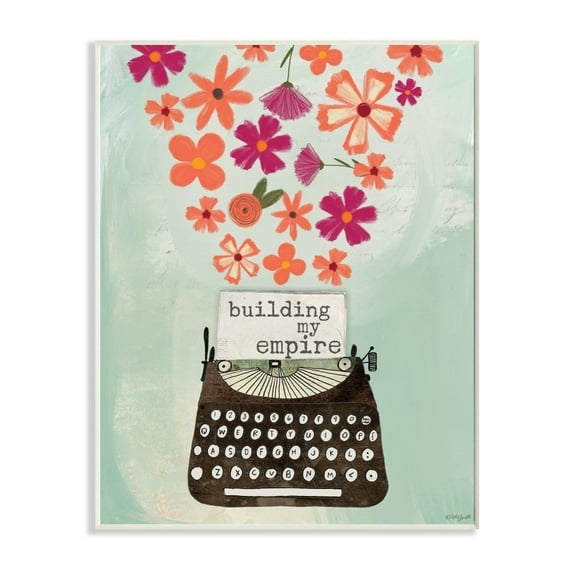 The Stupell Home Decor Building My Empire Pink and Orange Floral Explosion Typewriter