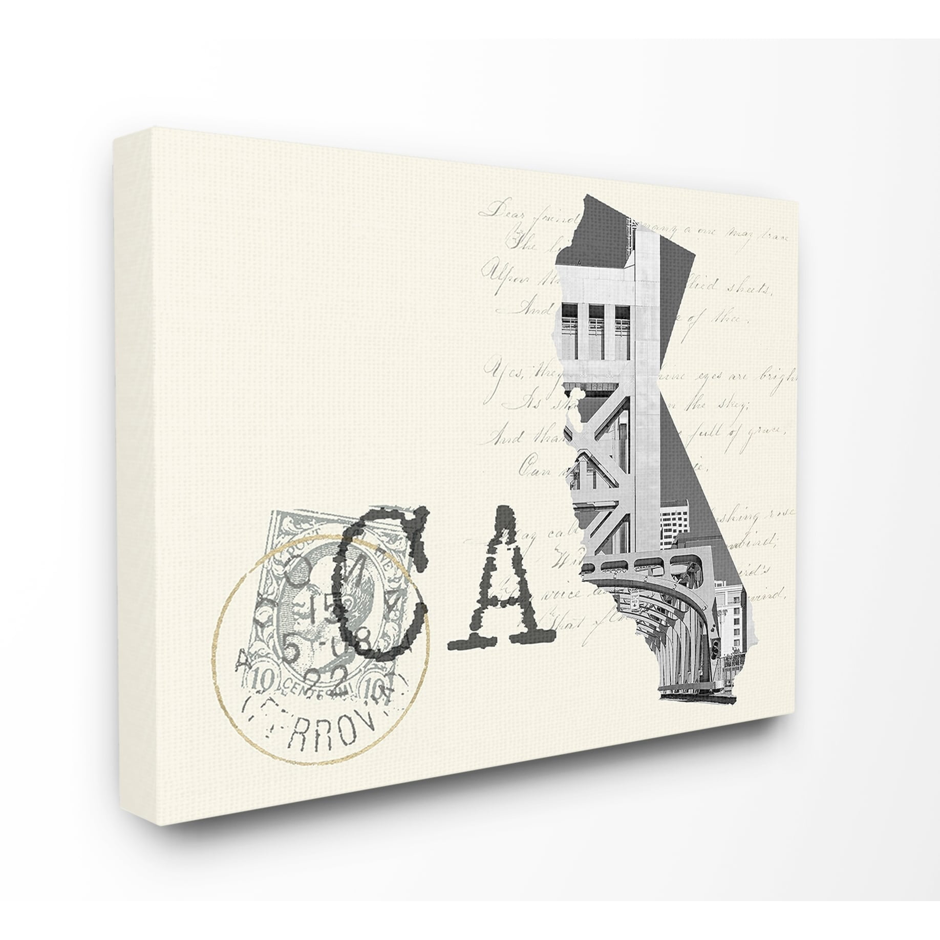 The Stupell Home Decor California Black and White Photograph on Cream Paper Postcard Canvas Wall Art