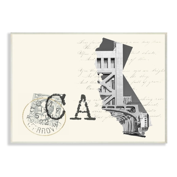 The Stupell Home Decor California Black and White Photograph on Cream Paper Postcard Wall Plaque Art
