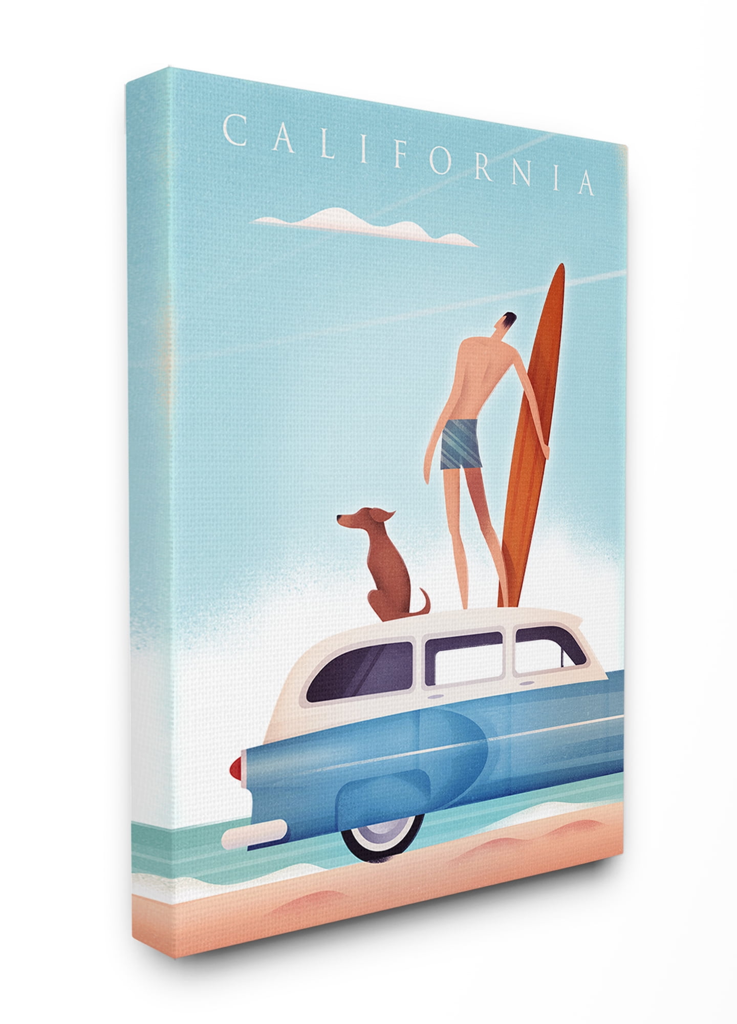 The Stupell Home Decor California Surfer and Dog on Their Car Poster Style Canvas Wall Art