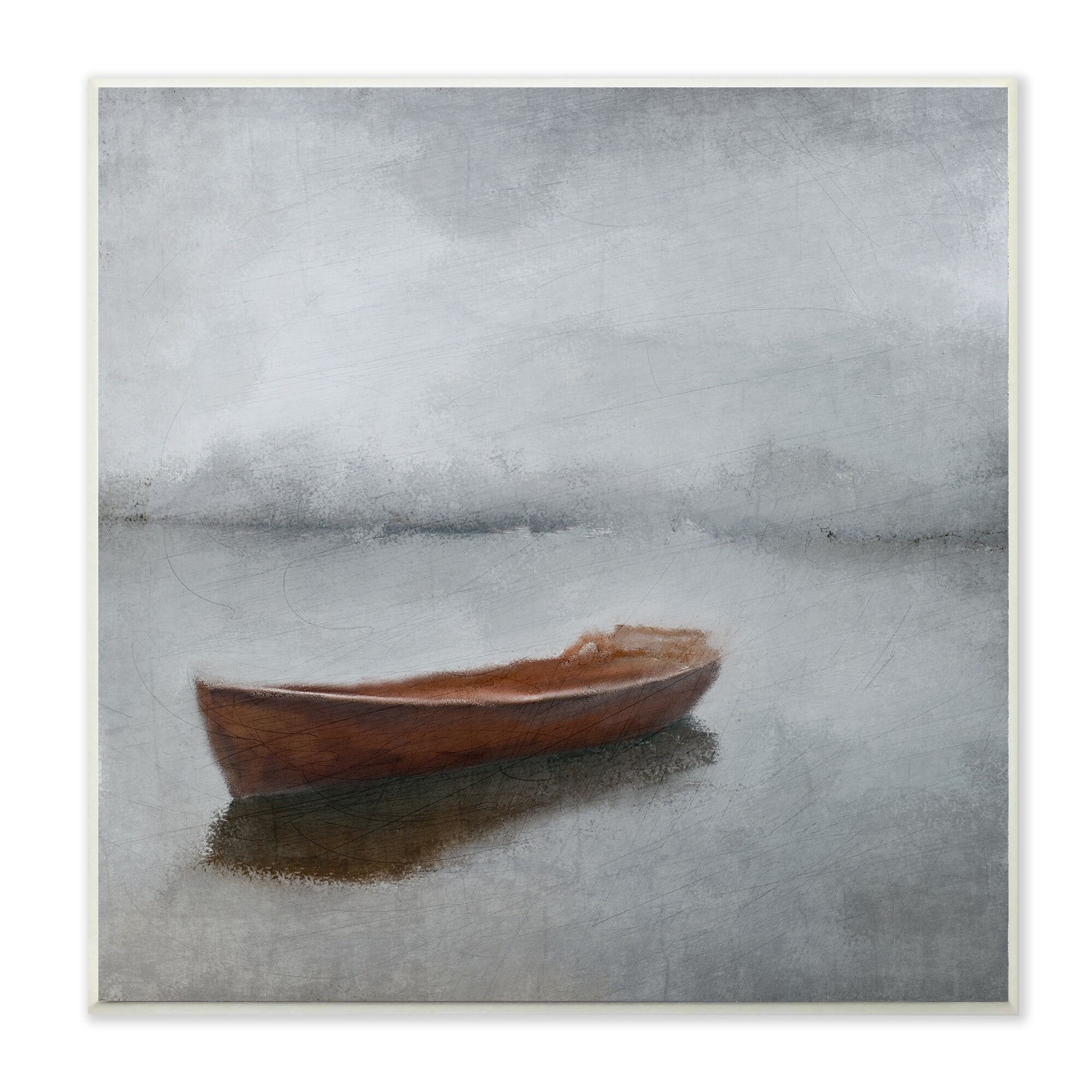 Stupell Calm Sea Soft Grey Horizon with Red Boat Wall Plaque Art, 12 x 12, Proudly A - 12 x 12