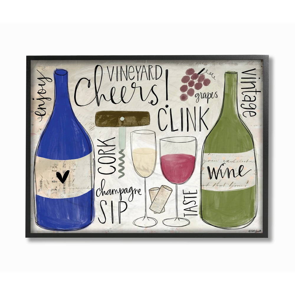 The Stupell Home Decor Cheers Clink Sip Champagne and Wine Words and Doodles